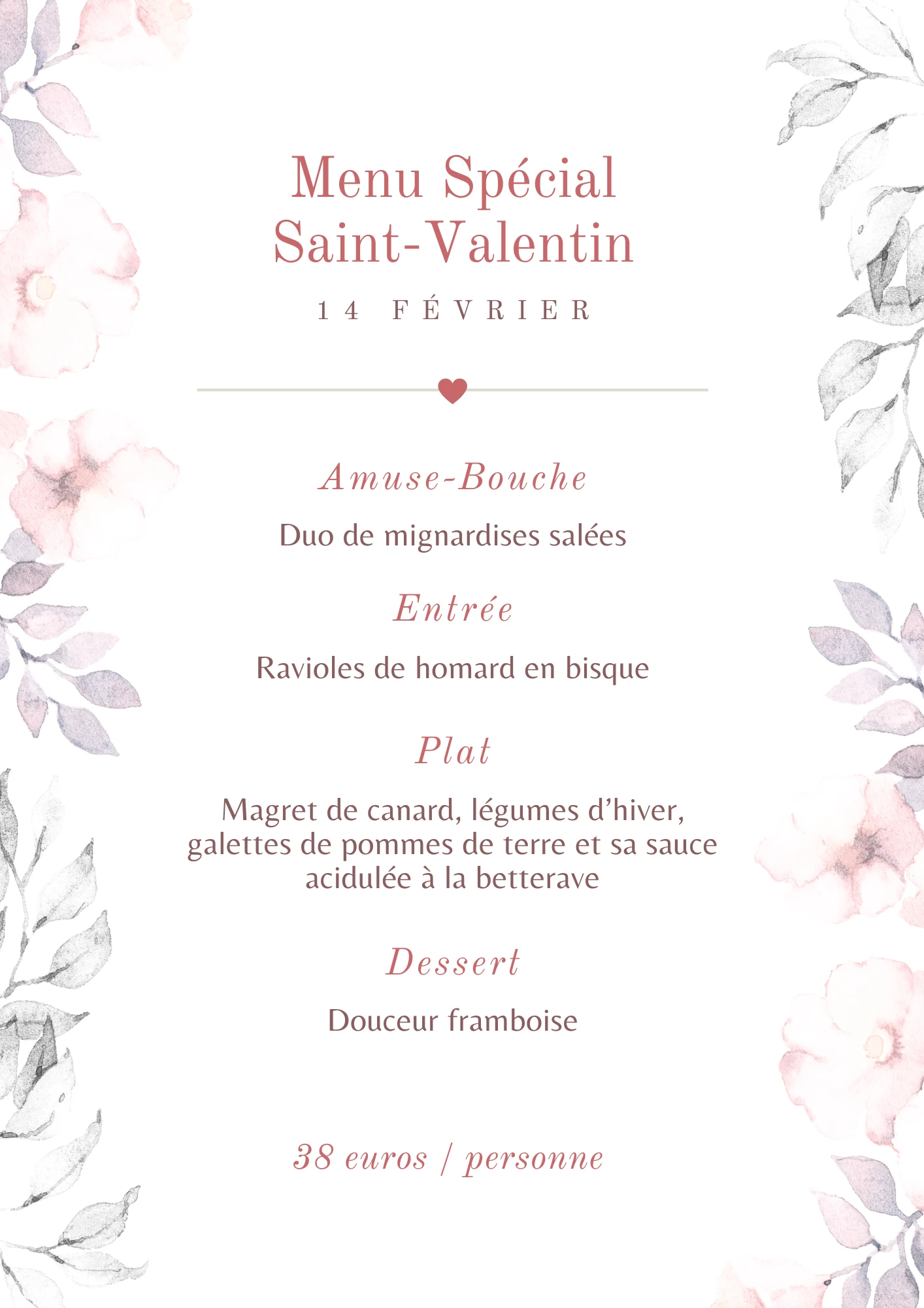 MENU SAINT VALENTIN - Traiteur SAINT VALENTIN Granville